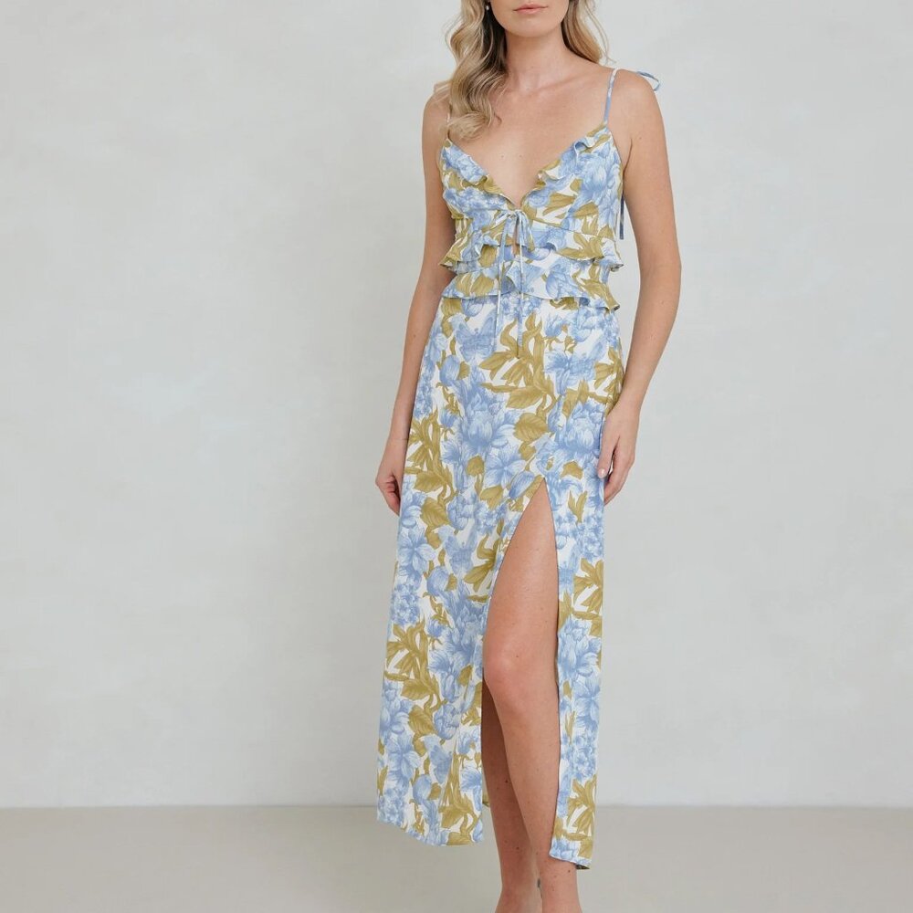 Park & Fifth Floral Blue and Gold Dress